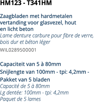 HM123 - T341HM  Zaagbladen met hardmetalen vertanding voor glasvezel, hout en licht beton Lame denture carbure pour f   