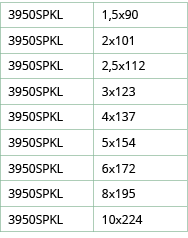3950SPKL ,1,5x90,3950SPKL ,2x101,3950SPKL ,2,5x112,3950SPKL ,3x123,3950SPKL ,4x137,3950SPKL ,5x154,3950SPKL ,6x172,39   