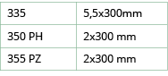 335,5,5x300mm,350 PH,2x300 mm,355 PZ,2x300 mm