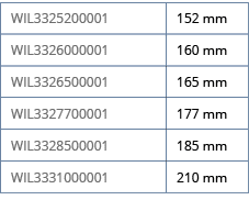 WIL3325200001,152 mm,WIL3326000001,160 mm,WIL3326500001,165 mm,WIL3327700001,177 mm,WIL3328500001,185 mm,WIL333100000   