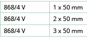 868 4 V,1 x 50 mm,868 4 V,2 x 50 mm,868 4 V,3 x 50 mm