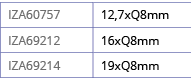 IZA60757,12,7xQ8mm,IZA69212,16xQ8mm,IZA69214,19xQ8mm