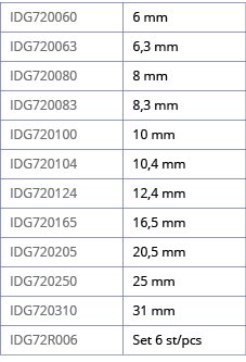 IDG720060,6 mm,IDG720063,6,3 mm,IDG720080,8 mm,IDG720083,8,3 mm,IDG720100,10 mm,IDG720104,10,4 mm,IDG720124,12,4 mm,I   