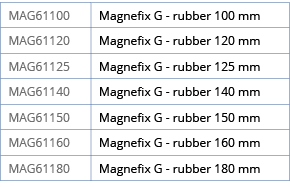 MAG61100,Magnefix G - rubber 100 mm,MAG61120,Magnefix G - rubber 120 mm,MAG61125,Magnefix G - rubber 125 mm,MAG61140,   